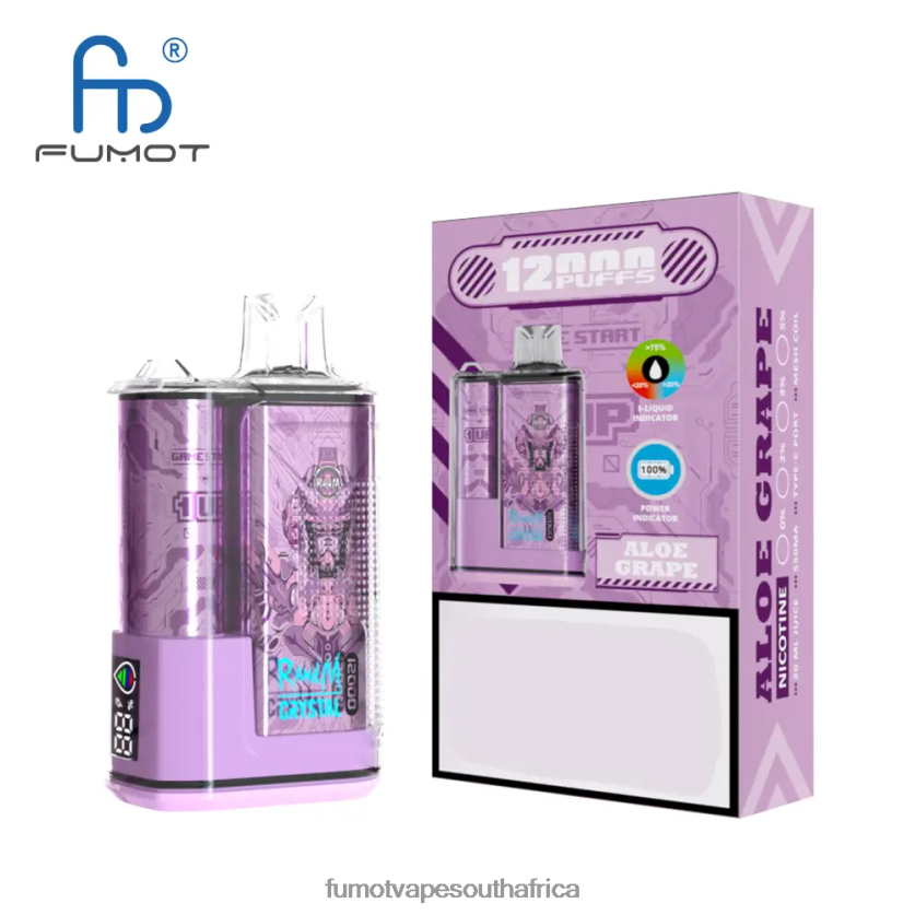 Fumot Crystal 12000 Disposable Vape Box - 20ML (1 Piece) Aloe Grape V0F4BZ252 Fumot Vape South Africa