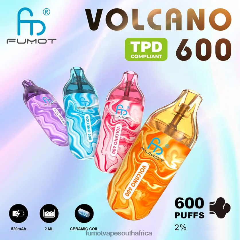 Fumot Volcano 600 TPD-Compliant Disposable Vape - 2ML (3 Pieces Set) Blueberry Cherry Cranberry V0F4BZ293 Fumot Vape Price